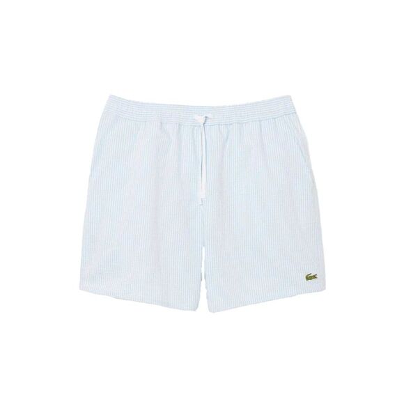 Lacoste Mens Textured Mid Length Swimming Trunks / White